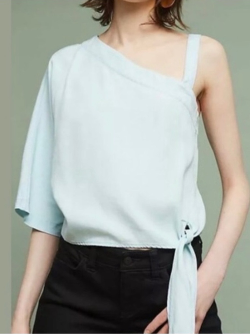 HOLDING HORSES Anthro Light Mint One-Shoulder Top